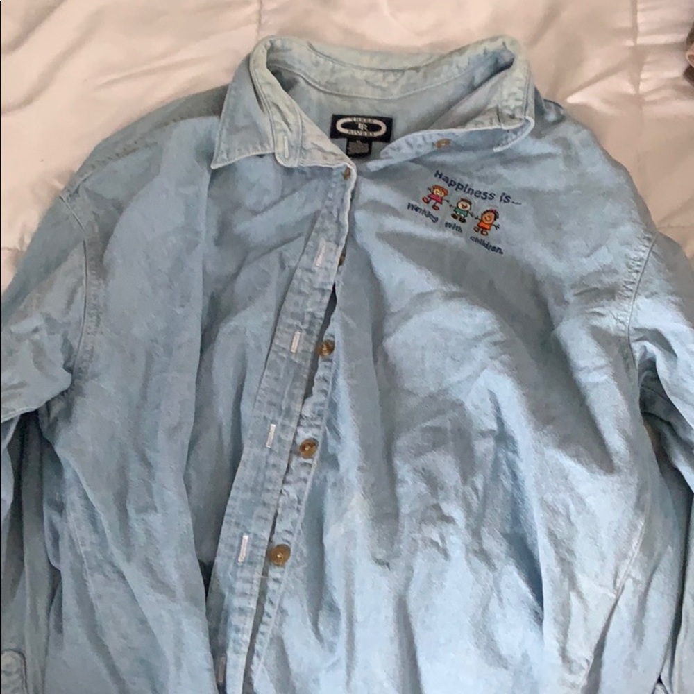 Vintage Denim Embroidered Button Up